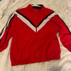 Pink nation red windbreaker.